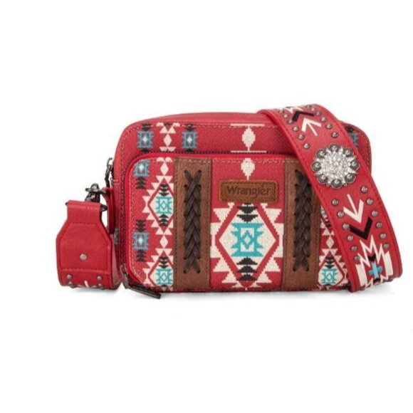 Wrangler Aztec Printed Crossbody Purse With Wallet Compartment - Picture 9 of 9